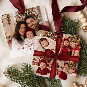 En Céramique Ornement de photo de mon premier Noël avec un nœud