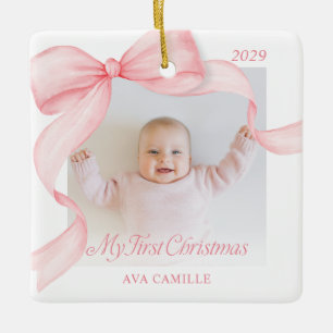 En Céramique Ornement de photo de Noël avec un nœud rose pour l
