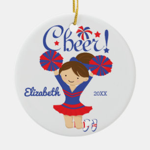En Céramique Ornement de pom-pom girl brune bleu et rouge