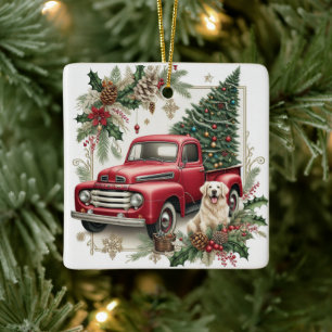 En Céramique Ornement de sapin de Noël camion rouge vintage fes