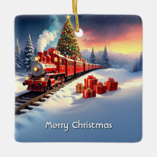 En Céramique Ornement de vacances d'arbre de Noël de train roug