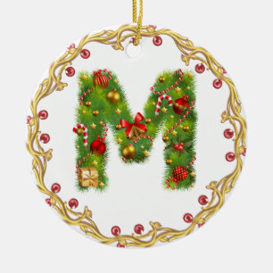 En Céramique ornement décoré d'un monogramme initial de Noël