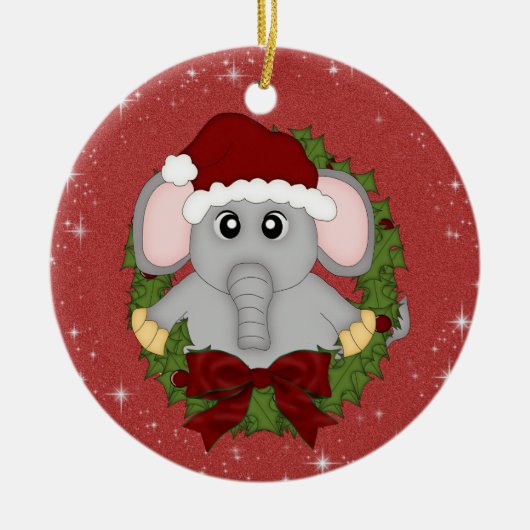 En Céramique Ornement d'éléphant de Noël (Devant)