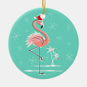 En Céramique Ornement des textes de Flamant rose de Noël rond