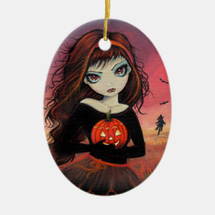 En Céramique Ornement d'Halloween Fille aux Grands Yeux avec Ci
