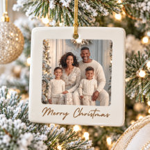 Ornement élégant de Noël avec photo de famille Joy