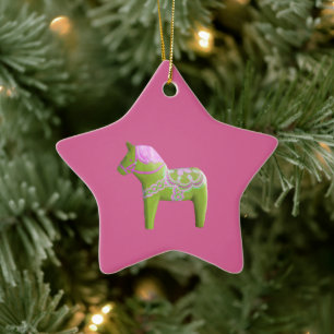 En Céramique Ornement étoile Dala Horse rose et vert