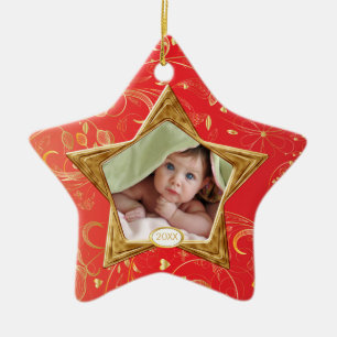 En Céramique Ornement étoile photo de Noël pour bébé rouge