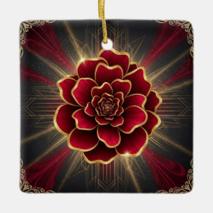 En Céramique Ornement floral Art Déco rouge profond avec accent