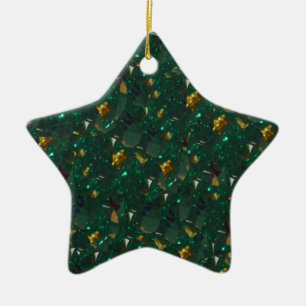 En Céramique Ornement Gold Speckted Green Star