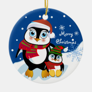 En Céramique Ornement mignon de pingouins de Noël avec le texte