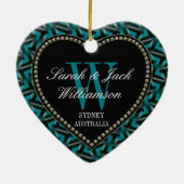 En Céramique Ornement noir turquoise de forme de coeur (Dos)