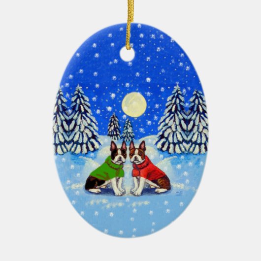 En Céramique Ornement ovale de Boston Terrier (Devant)