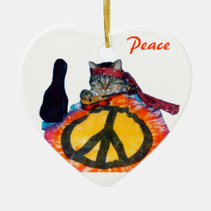 En Céramique Ornement paisible de chat de guitare