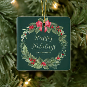 En Céramique Ornement personnalisé de Noël de la couronne verte