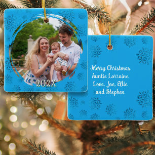 En Céramique Ornement photo à cadre pinceau bleu pour Noël