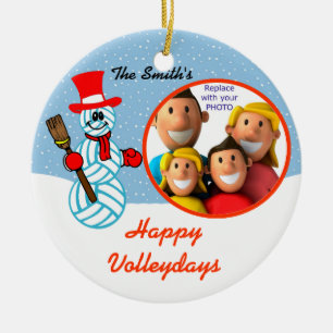 En Céramique Ornement photo de la famille Snowman de volleyball