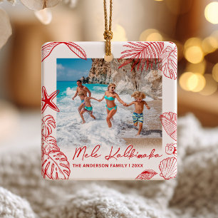 En Céramique Ornement photo Mele Kalikimaka Tropical Rouge