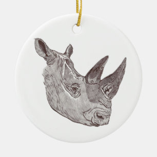 En Céramique Ornement rond du sud de Noël de rhinocéros blanc