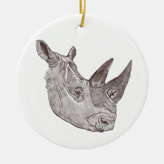 En Céramique Ornement rond du sud de Noël de rhinocéros blanc