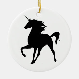 En Céramique Ornement Rond Silhouette de Licorne Noire