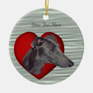 En Céramique Ornement rouge de chien de coeur de lévrier bleu