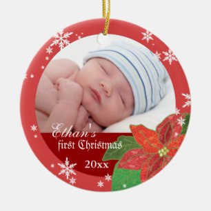 En Céramique Ornement rouge de photo de cadeau de premier Noël