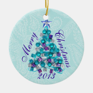En Céramique Ornement Turquoise personnalisé d'arbre de Noël po