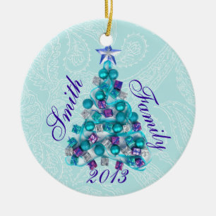 En Céramique Ornement Turquoise personnalisé d'arbre de Noël po