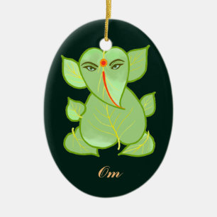 En Céramique Ornement vert ovale de Ganpati de feuille de l'OM