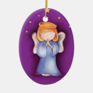 En Céramique Paix d'ange de Noël, ornement de pourpre de