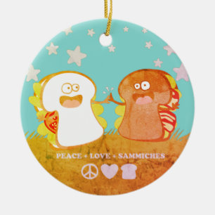 En Céramique peace love sandwich drôle nourriture ornement de N