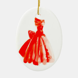 En Céramique Peu ornement rouge de Noël de robe