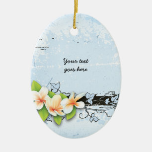 En Céramique Plumeria vintage et ornement de grunge bleu lierre