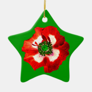 En Céramique Poppy rouge blanc vert ornement étoile verte