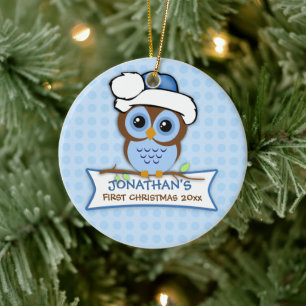 En Céramique Premier ornement de la Chouette de Noël du bébé