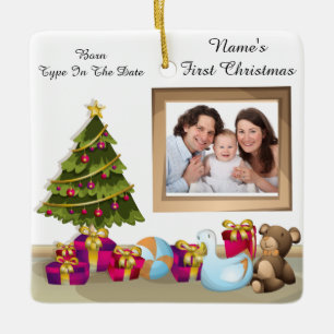 En Céramique Premier ornement de photo de Noël du bébé