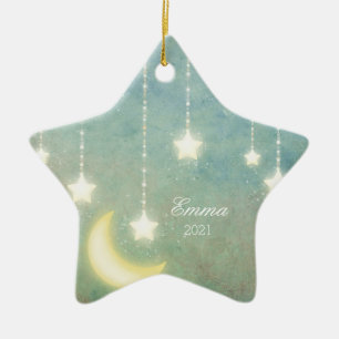 En Céramique Première Lune de Noël de bébé Stars Ornement p