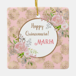 En Céramique Rose Blush Quinceanera Ornement