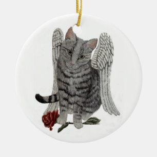 En Céramique Tabby Angel Chat ornement