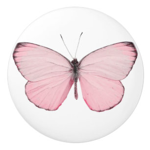 En Céramique Tiroir de papillon ou bouton de porte rose