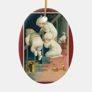 En Céramique Triplet Noël Ornement Victorien vintage
