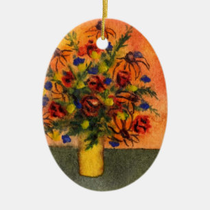 En Céramique "Vase Jaune" Ornement Floral