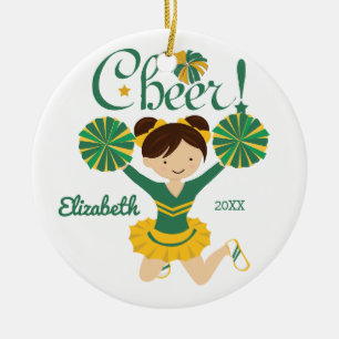 En Céramique Vert et ornement de pom-pom girl de cheveux foncés