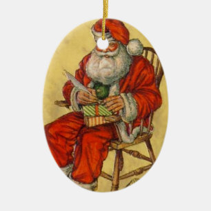 En Céramique Vintage Père Noël Vérifie Son Ornement Liste