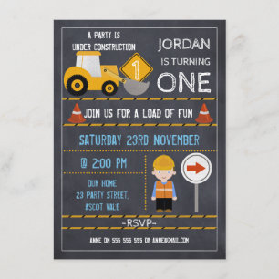 En construction Chalkboard Invitation d'anniversai