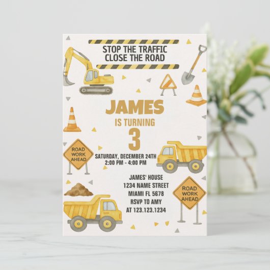 En construction Invitation d'anniversaire (Debout devant)