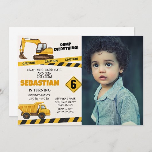 En construction Invitations d'anniversaire avec ph (Devant / Derrière)