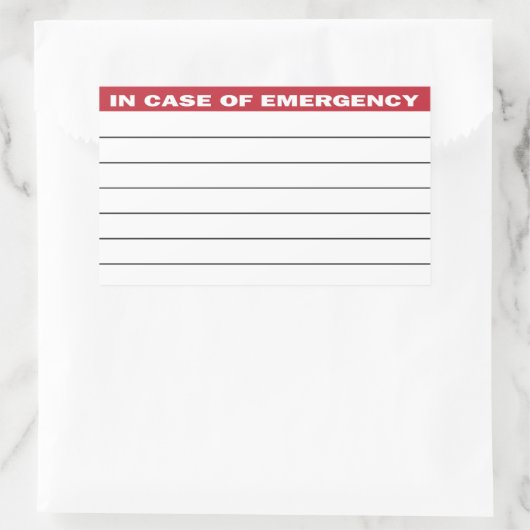 En Coque d'urgence Sticker d'information (Sac)