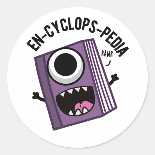 En-cyclops-pedia Funny Encyclopedia Pun Ronde Sticker (Voorkant)